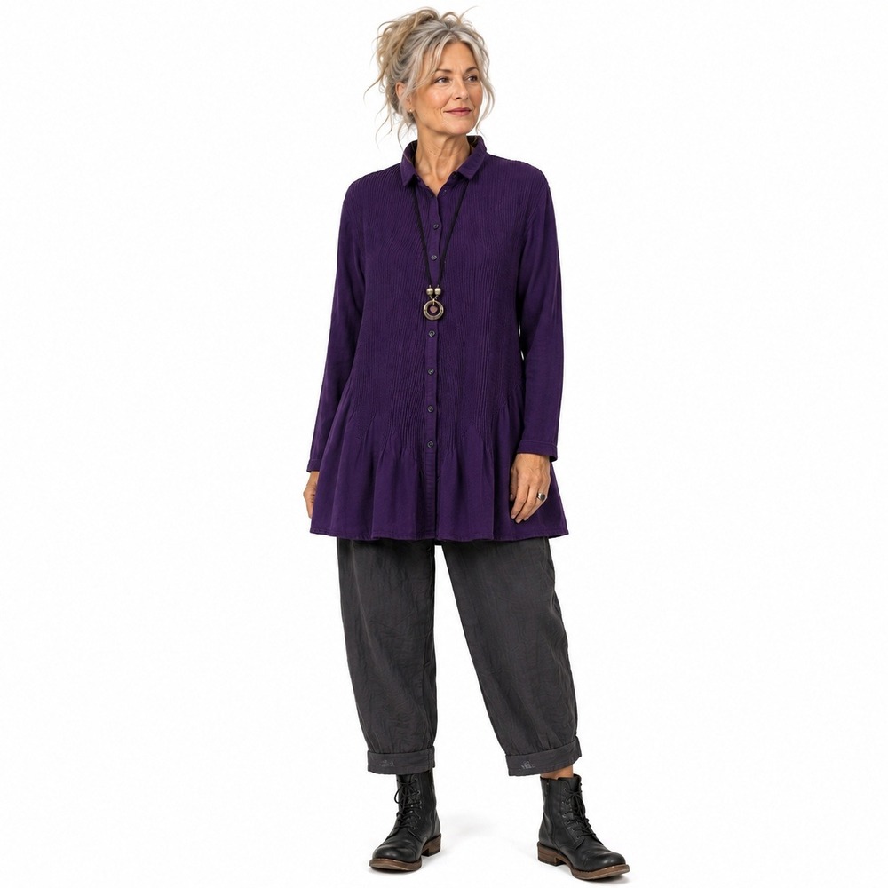 Yacco Maricard Pintuck Tunic Shirt 4/ XL Purple Lagenlook Mori Girl Lagenlook